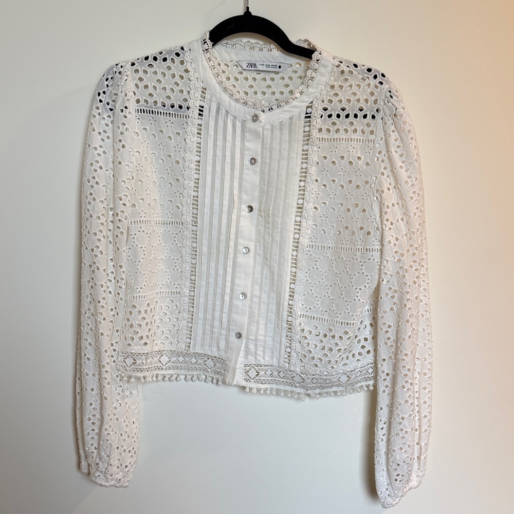 Zara Cream Eyelet Lace Blouse